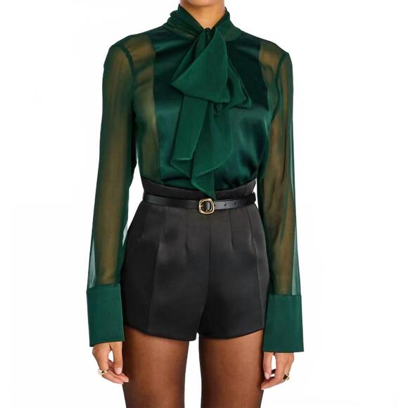 NEW RETROFETE suri silk blouse in pine - Picture 1 of 2